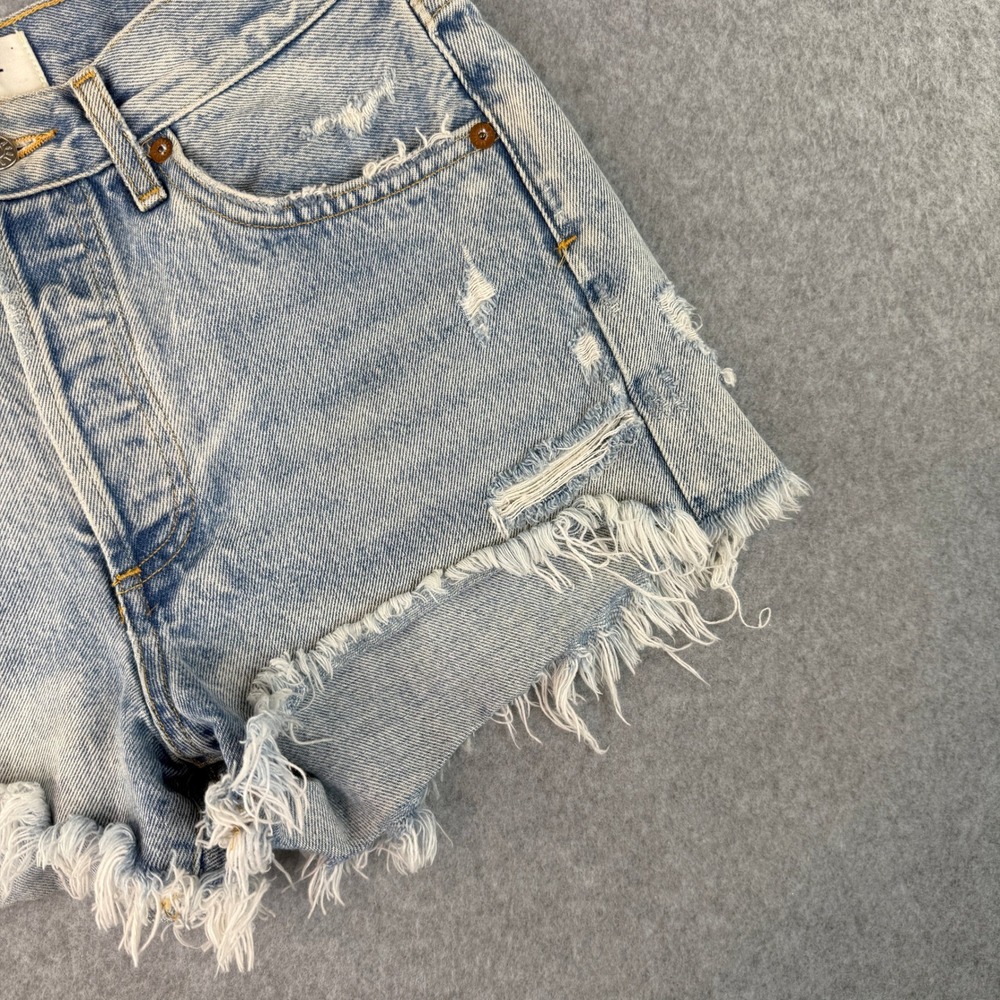 AGOLDE Parker High Rise Distressed Denim Short Light Wash Button Fly Size 25 - Picture 4 of 6